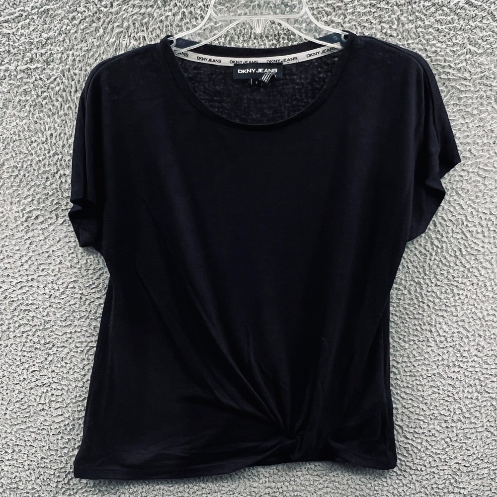 DKNY Jeans Black Twist Front Top Women S Soft Knit Modern Minimalist Polished